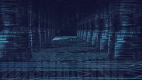 Animation of data processing with connecting dots, hud elements on digital interface in server room. Digital composite, artificial intelligence, communication, cloud computing, technology, coding. - Powered by Shutterstock - Get 15% off with code: PIKWIZARD15