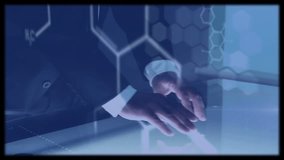 Animation of video tape, scientific data and dna over hands of caucasian man using touchscreen. Science, human biology, data processing and technology concept digitally generated video. - Powered by Shutterstock - Get 15% off with code: PIKWIZARD15