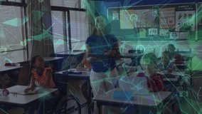 Animation of network of connections over diverse schoolchildren and teacher. Global education, connections and digital interface concept digitally generated video. - Powered by Shutterstock - Get 15% off with code: PIKWIZARD15