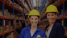 Animation of network of connections over diverse workers in warehouse. Global business and digital interface concept digitally generated video. - Powered by Shutterstock - Get 15% off with code: PIKWIZARD15