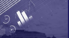 Animation of statistical data processing against aerial view of cityscape. Global business data technology concept - Powered by Shutterstock - Get 15% off with code: PIKWIZARD15