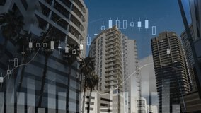 Animation of financial data processing over buildings and cityscape. Global business, finance and data processing concept digitally generated video. - Powered by Shutterstock - Get 15% off with code: PIKWIZARD15