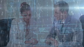 Animation of network of connections and data processing over diverse business people at office. Global finances, business and digital interface concept digitally generated video. - Powered by Shutterstock - Get 15% off with code: PIKWIZARD15