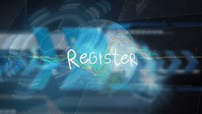 Animation of network of connections over register text. Global business and digital interface concept digitally generated video. - Powered by Shutterstock - Get 15% off with code: PIKWIZARD15