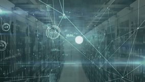 Animation of connected icons, programming language, graph icon, lens flare over server room. Digital composite, multiple exposure, coding, machine learning, communication, technology, network server. - Powered by Shutterstock - Get 15% off with code: PIKWIZARD15