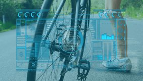 Animation of statistics and financial data processing over woman cycling. Global sports, business, finance, computing and data processing concept digitally generated video. - Powered by Shutterstock - Get 15% off with code: PIKWIZARD15