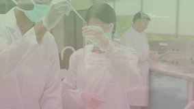 Animation of mathematical equations over diverse male and female scientists working at laboratory. Medical research and science technology concept - Powered by Shutterstock - Get 15% off with code: PIKWIZARD15