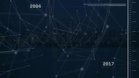 Animation of network of connections with data processing over night city. Global technology and digital interface concept digitally generated video. - Powered by Shutterstock - Get 15% off with code: PIKWIZARD15