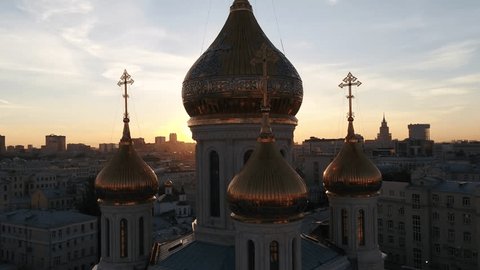 Drone Flying near Orthodox Church Dome