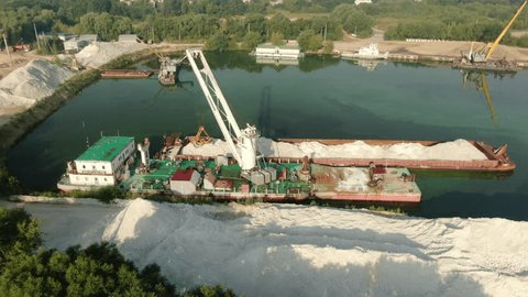 Static Drone View Crane on Barge