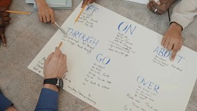 From above view of ethnically diverse students learning English phrasal verbs in a classroom, highlighting education, language learning, and teamwork. - Powered by Shutterstock - Get 15% off with code: PIKWIZARD15