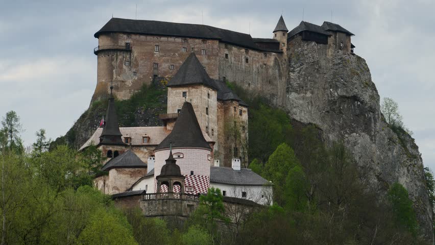 Static shot of the Orava castle on a cloudy day, Slovaquia