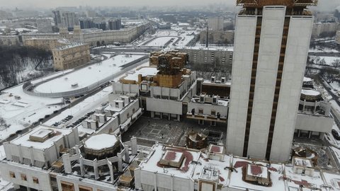 Smooth Drone Ascent beside Moscow Landmark