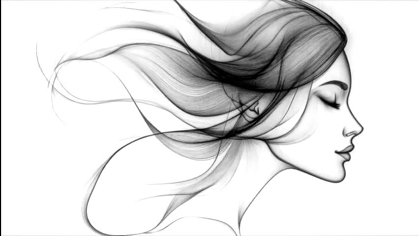A portrait of a woman with long flowing hair, possibly representing femininity and beauty.