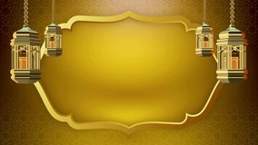 Golden plaque with hanging lanterns on ornate background - Powered by Shutterstock - Get 15% off with code: PIKWIZARD15