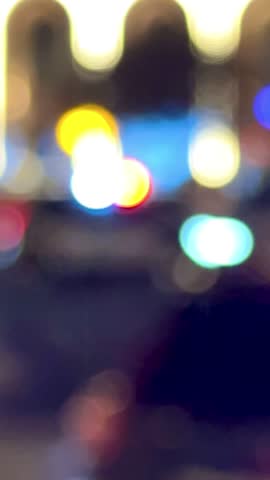 Police lights in blur, accident with police, blurred frame with a police car. Police patrol car with flashing special signal rushes along road. High quality 4k footage