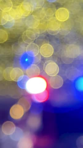 Police lights in blur, accident with police, blurred frame with a police car. Police patrol car with flashing special signal rushes along road. High quality 4k footage