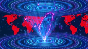 Taiwan Digital Map Global Network Connection Futuristic Data Visualization, Glowing Taiwan Map Hologram On Futuristic Global Network Data Display. Dynamic Digital Tech World Map With Concentric Rings - Powered by Shutterstock - Get 15% off with code: PIKWIZARD15
