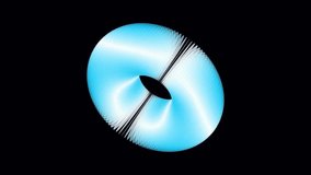 Abstract 3D animation featuring a glowing blue and white sliced torus spinning rapidly on a black background. This futuristic technological loop is ideal for sci-fi and cyberpunk projects. - Powered by Shutterstock - Get 15% off with code: PIKWIZARD15