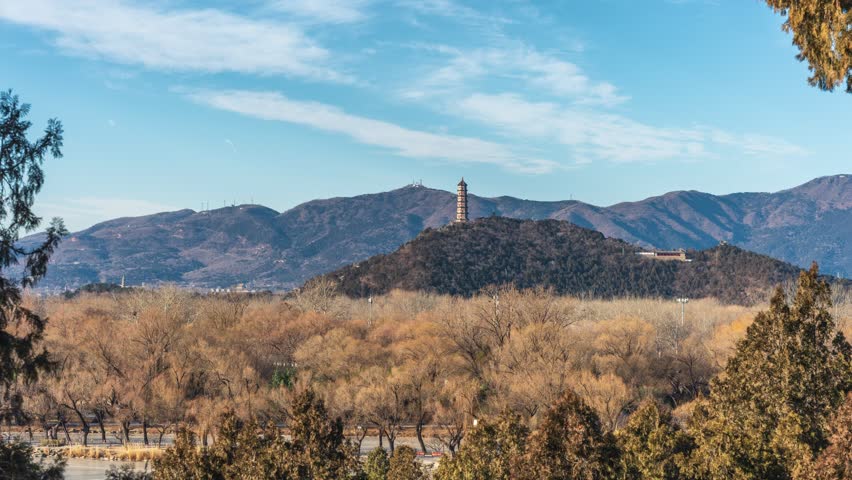 Beijing, China - 31st December 2025 - Overlooking Beijing Yuquan hill from Summer Palace