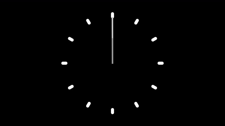 Simple watch face with fast moving hands, Design. Time on clock is going fast. Hands on clock go fast and speed up time, full rotation, 4k video, alpha channel