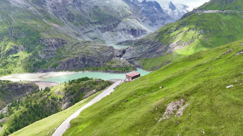 Drone Austria 4k. Grossglockner High Alpine Road, a famous scenic drive in Austria. drive to Grossglockner mountain. popular summer travel tourism destination for hiking and road trip in Europe.