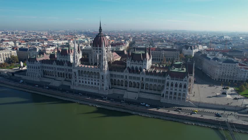 Aerial view of the city Budapest in Hungary on a sunny day in autumn.