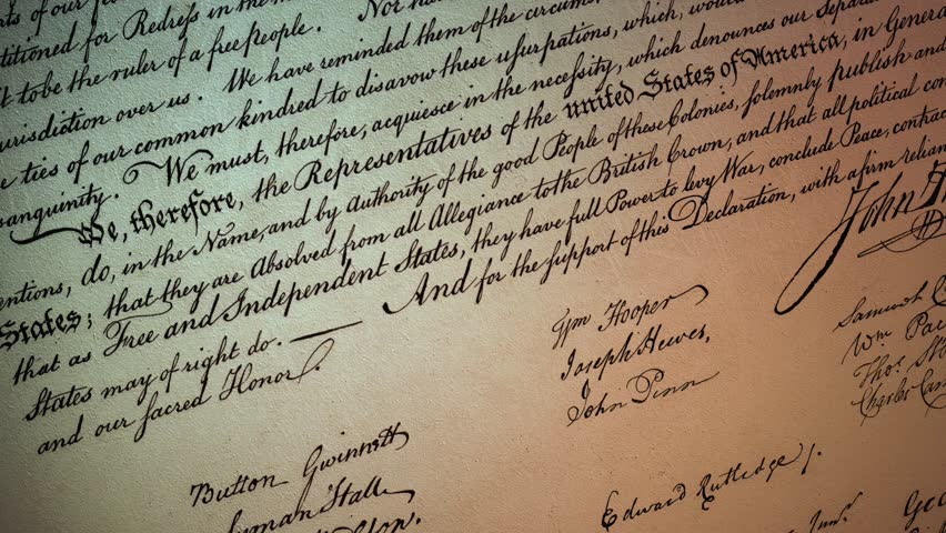 Historic USA Declaration - 4K Close Up Pan III - Cinematic Ultra HD 3D realistic animation with candle flame light reflection effect