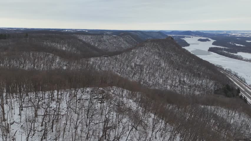 Winter forest on the bluffs next to the Minnesota valley of the Mississippi River