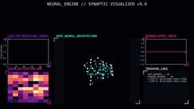 Neural Engine Synaptic Visualizer Showing Deep Neural Architecture, Loss Optimization, Neuron Spike Train and Training Logs - Powered by Shutterstock - Get 15% off with code: PIKWIZARD15