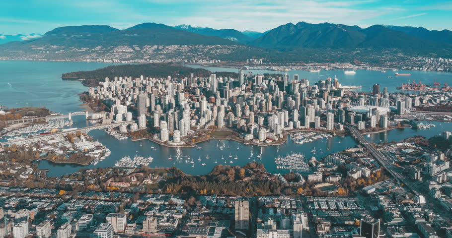 Aerial hyperlapse of Vancouver cityline, Canada.