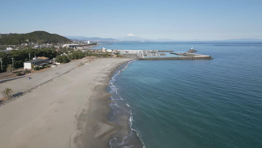 Aerial view of the sea and coastline, Shizuoka, Japan