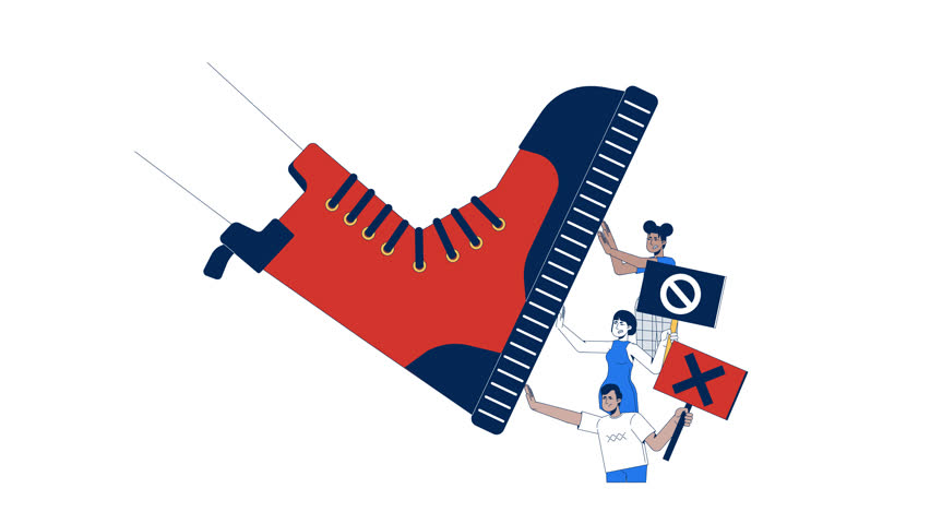 Political resistance against oppression 2D animation. Authoritarian power. Collective struggle for rights and justice animated characters cartoon flat concept metaphor 4K video isolated on white