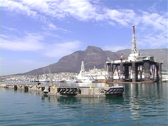 Cape Town harbor pier with Table Mountain
