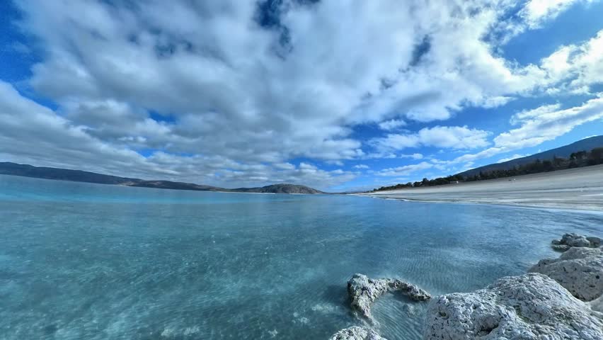 Crystal Clear Blue Lake Under Bright Sky