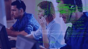 Animation of data processing over diverse business people wearing phone headsets. global business, data processing and digital interface concept digitally generated video. - Powered by Shutterstock - Get 15% off with code: PIKWIZARD15