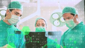 Animation of binary coding and data processing over diverse surgeons in operating theatre. global medicine, data processing and healthcare services concept digitally generated video. - Powered by Shutterstock - Get 15% off with code: PIKWIZARD15