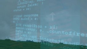 Animation of financial data processing over wind turbine. Global ecology, computing and digital interface concept digitally generated video. - Powered by Shutterstock - Get 15% off with code: PIKWIZARD15