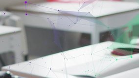 Animation of moving shapes over classroom. Global education and digital interface concept digitally generated video. - Powered by Shutterstock - Get 15% off with code: PIKWIZARD15