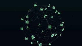 Animation of network of profiles over digital waves and globe of financial icons on black background. Global finance and business networking technology concept - Powered by Shutterstock - Get 15% off with code: PIKWIZARD15