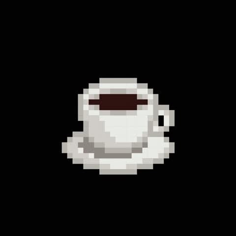 Pixelated art style of a white classic coffee cup