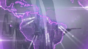 Animation of spinning globe and world map over mid section of businessman using digital tablet. Global networking and business technology concept - Powered by Shutterstock - Get 15% off with code: PIKWIZARD15