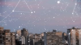 Animation of interface with data processing and globe of network of connections over tall buildings. Global networking and business data technology concept - Powered by Shutterstock - Get 15% off with code: PIKWIZARD15