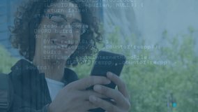 Animation of caucasian woman using smartphone over man using smartphone. Global technology data processing connections and digital interface concept digitally generated video. - Powered by Shutterstock - Get 15% off with code: PIKWIZARD15