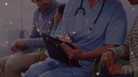 The nurse is discussing a medical report with a woman in the hospital. Global connections digital interface and technology concept digitally generated video. - Powered by Shutterstock - Get 15% off with code: PIKWIZARD15