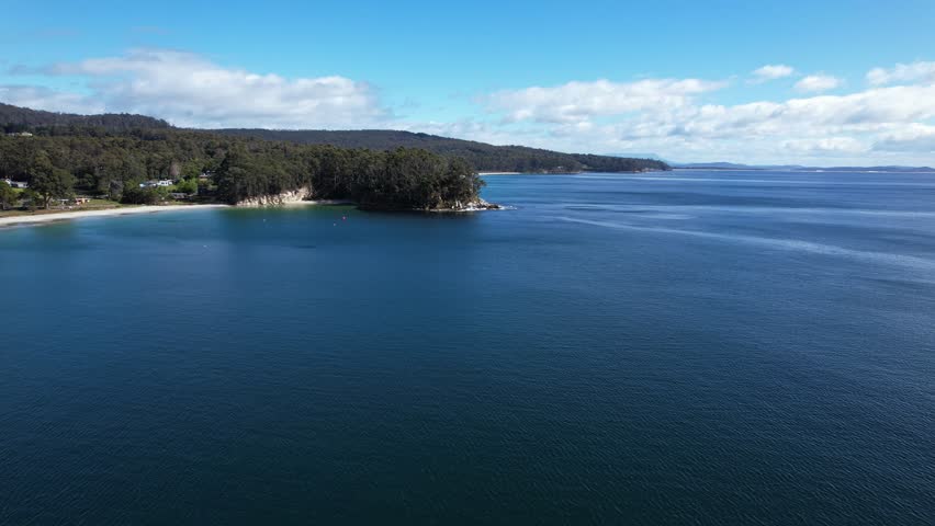Tranquil Bay, Adventure Bay Beach In Tasmania, Australia - Drone Shot