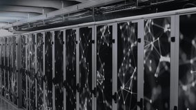 Animation of multiple digital icons and network of connections against computer server room. Computer interface and business data storage technology concept - Powered by Shutterstock - Get 15% off with code: PIKWIZARD15