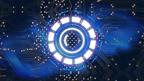Animation of circular scanner processing over motherboard transferring data. Network, data, digital interface, change, energy and communication, digitally generated video. - Powered by Shutterstock - Get 15% off with code: PIKWIZARD15