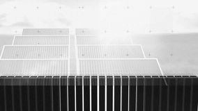 Monochromatic data dashboard showing 3D bar chart rising left, overlaying jagged line graph. Futuristic, technology, analytics, visualization, minimalism, digital, engineering - Powered by Shutterstock - Get 15% off with code: PIKWIZARD15