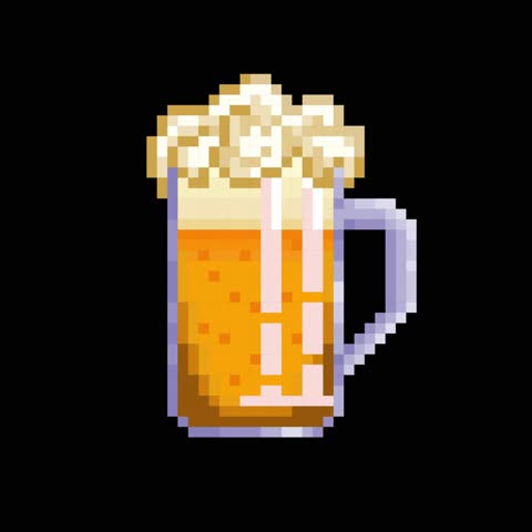 Pixelated art style of a beer inside a large glass